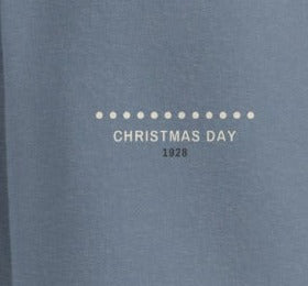 Downers Grove Long Sleeve, left sleeve close-up, Blue Jean: a row of marquee bulbs over CHRISTMAS DAY / 1928