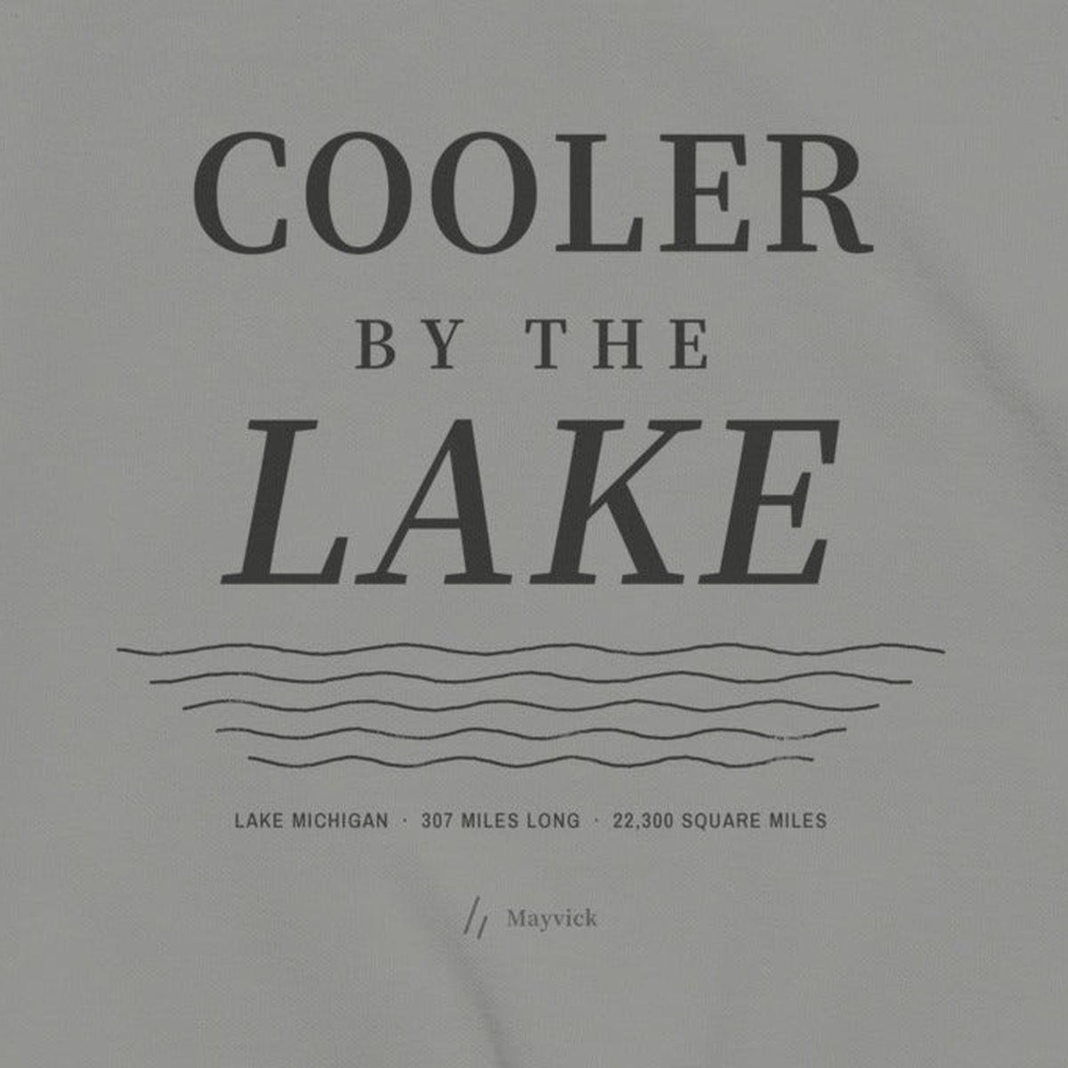 Cooler by the Lake Crewneck, front close-up, Grey: COOLER BY THE LAKE over five lake lines.