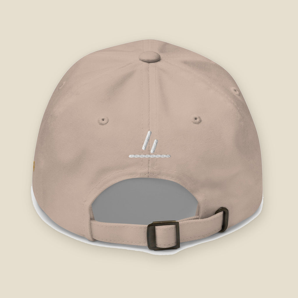 Geneva Hat, back, Stone: the white mark over a rule above the strap