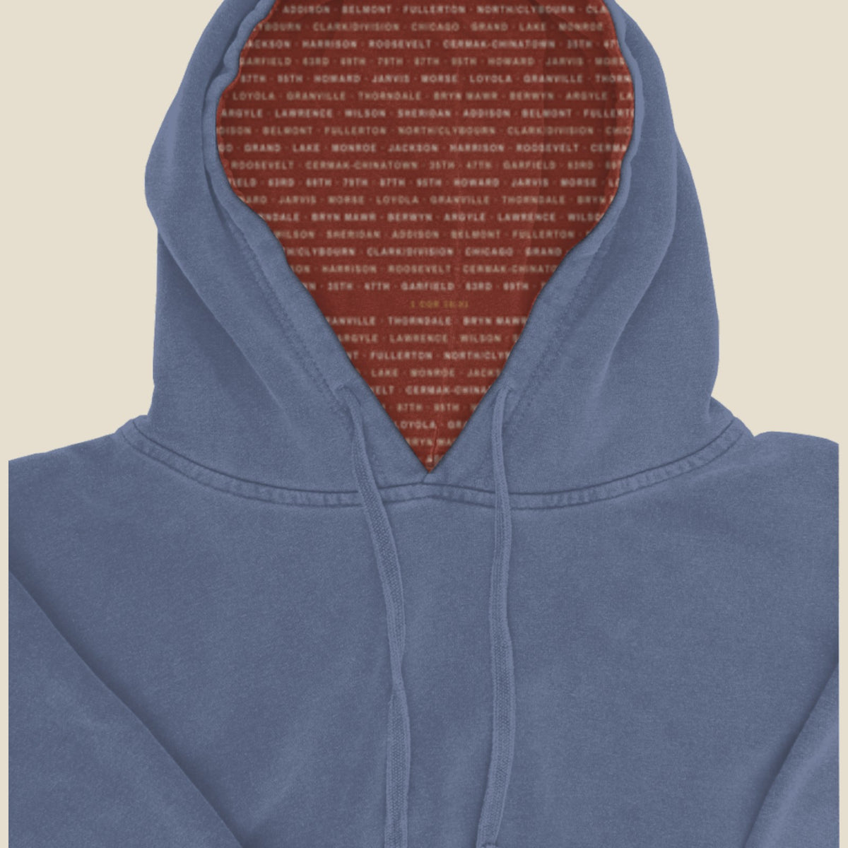 Pigment Slate Blue | Detail | Howard to 95th Station-Lined Hoodie