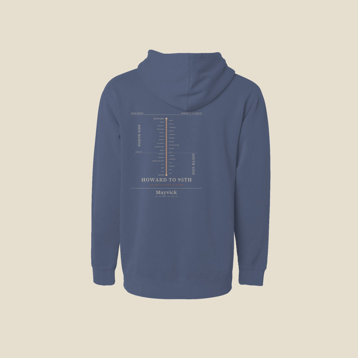 Pigment Slate Blue | Back | Howard to 95th Station-Lined Hoodie