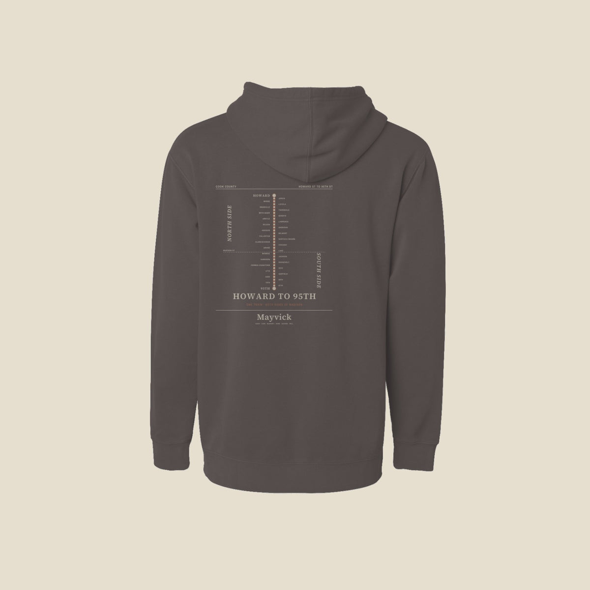 Pigment Black | Back | Howard to 95th Station-Lined Hoodie