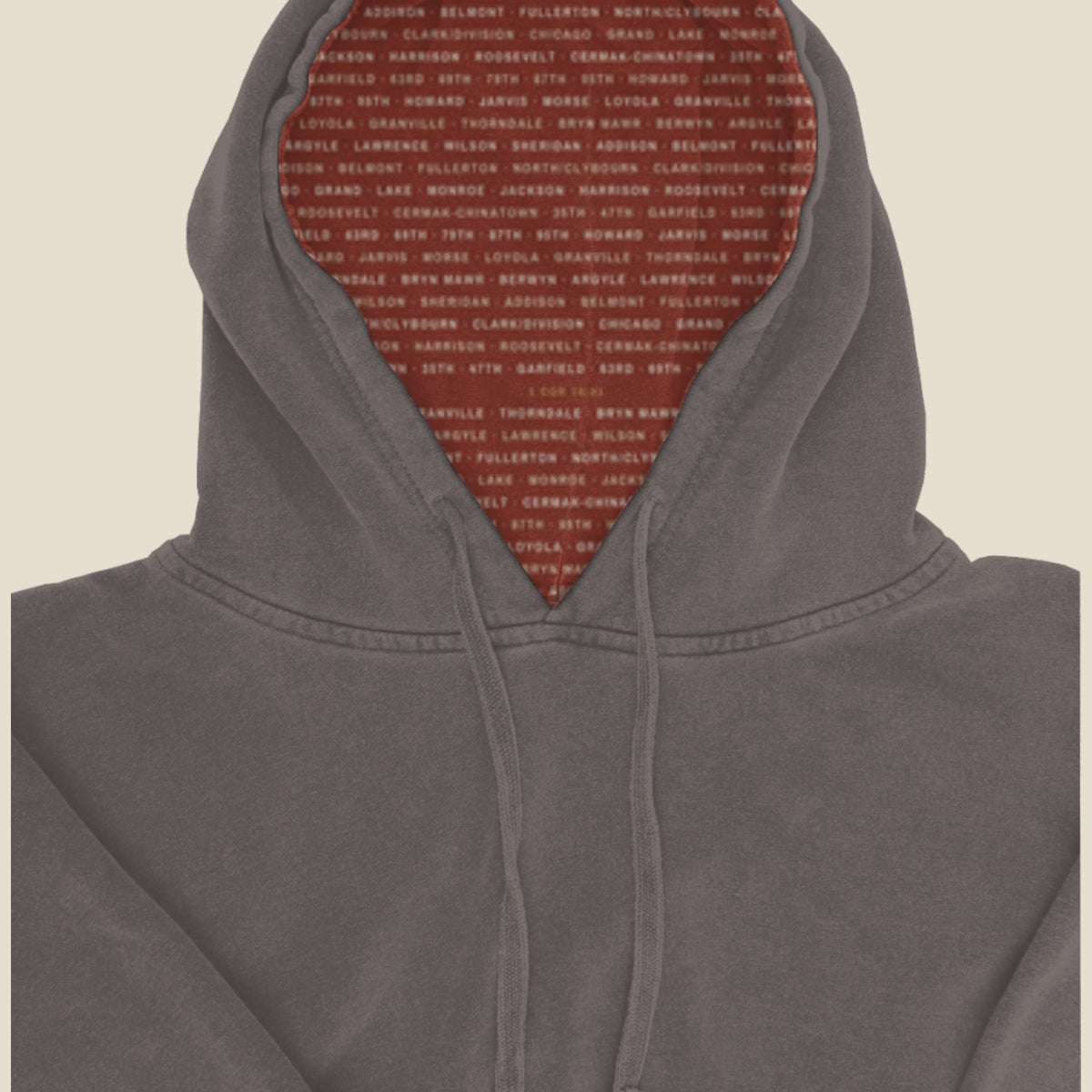 Pigment Black | Detail | Howard to 95th Station-Lined Hoodie
