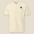 Illinois Beach Tee, front, Lemont Stone (Ivory): the double slanted line mark in a small dark chest patch
