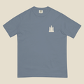 Water Tower Tee, front, Blue Jean: a small Water Tower printed at the left chest.
