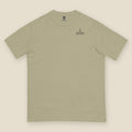 Lockport Canal Tee, front, Khaki: the double slanted line mark over a small MAYVICK at the left chest