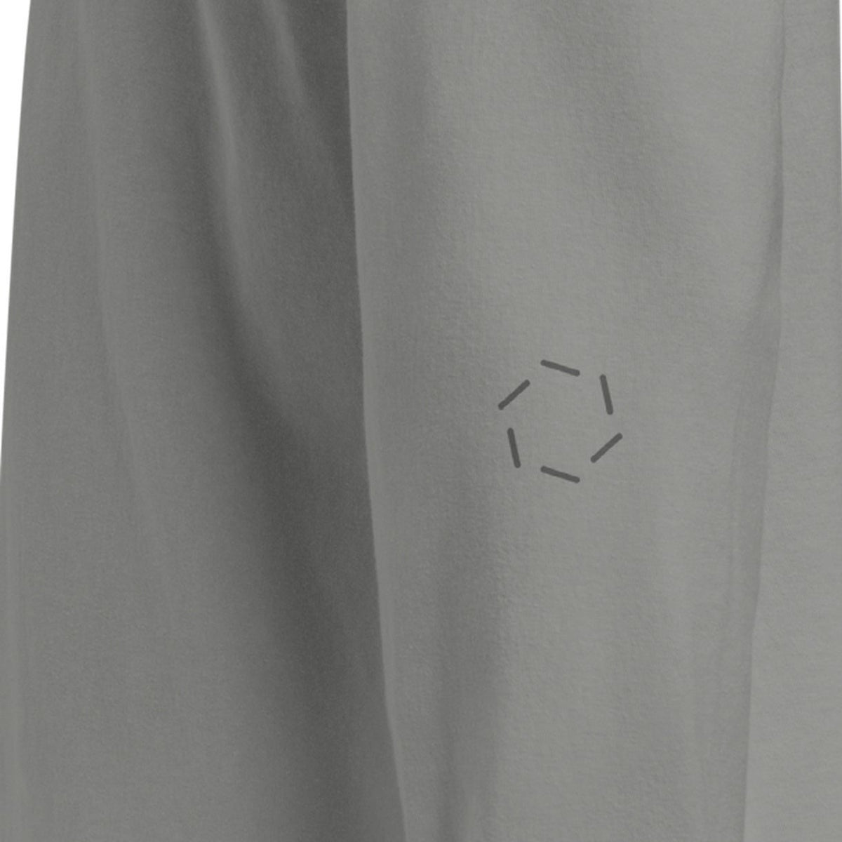 Long Sleeve, left sleeve close-up, Grey: a small ring of six dashes printed tone on tone.