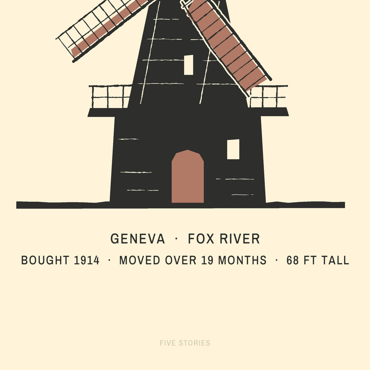 Fabyan Tee, caption close-up, Lemont Stone (Ivory): GENEVA · FOX RIVER and the BOUGHT 1914 fact line.