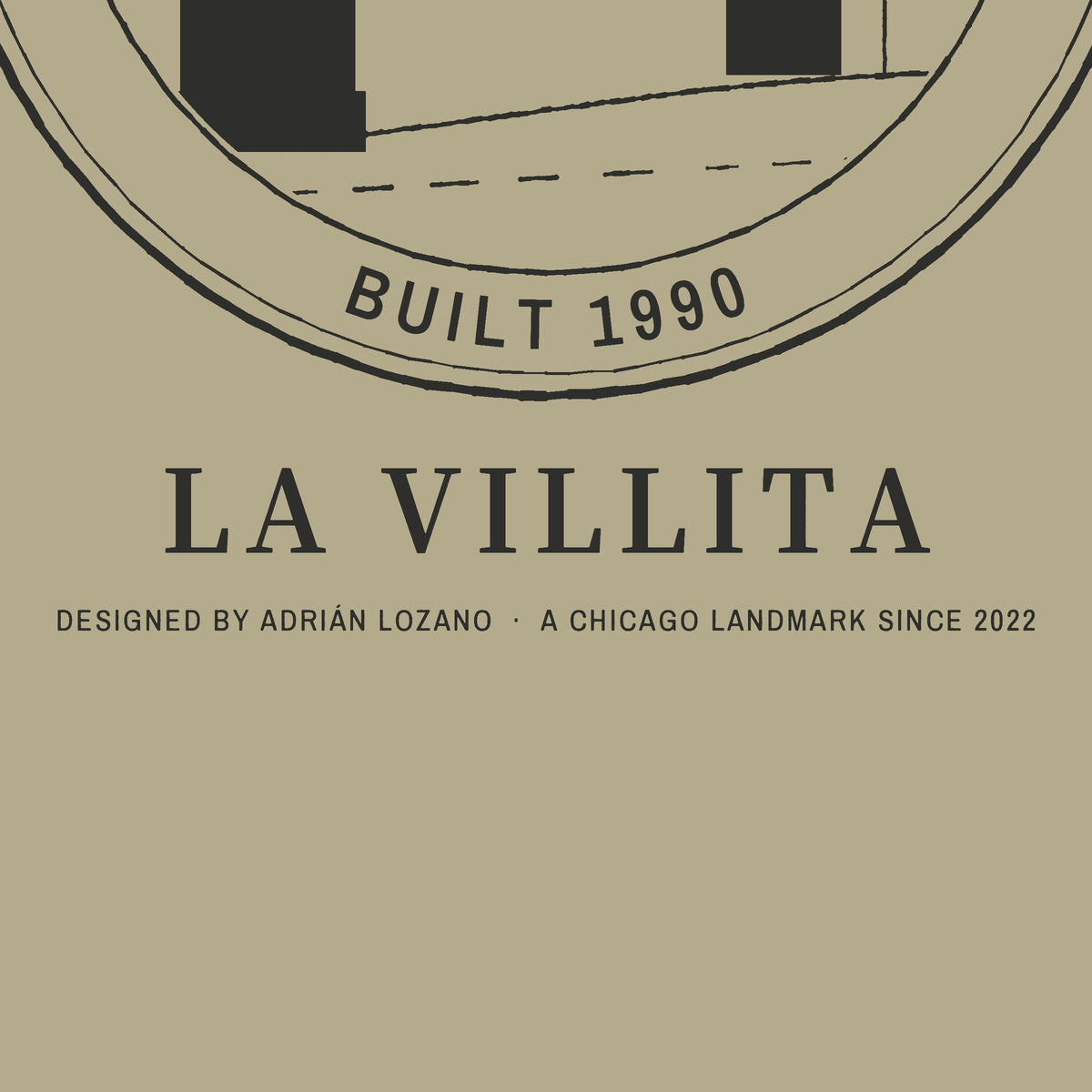 La Villita Tee, back close-up, Prairie Path (Khaki): BUILT 1990 on the ring, LA VILLITA and the designer line.