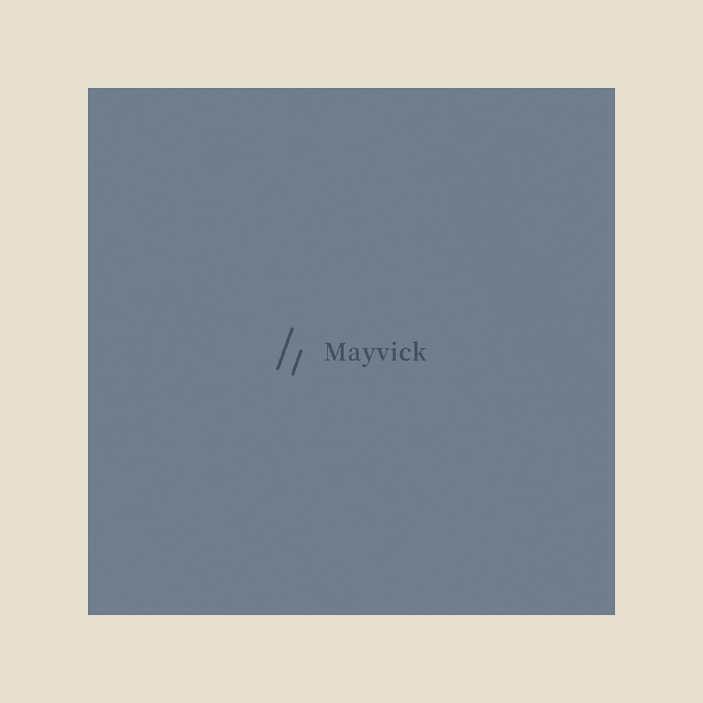 Water Tower Tee, mark artwork on a Blue Jean fabric swatch: the mark and Mayvick, printed in tone, back yoke.