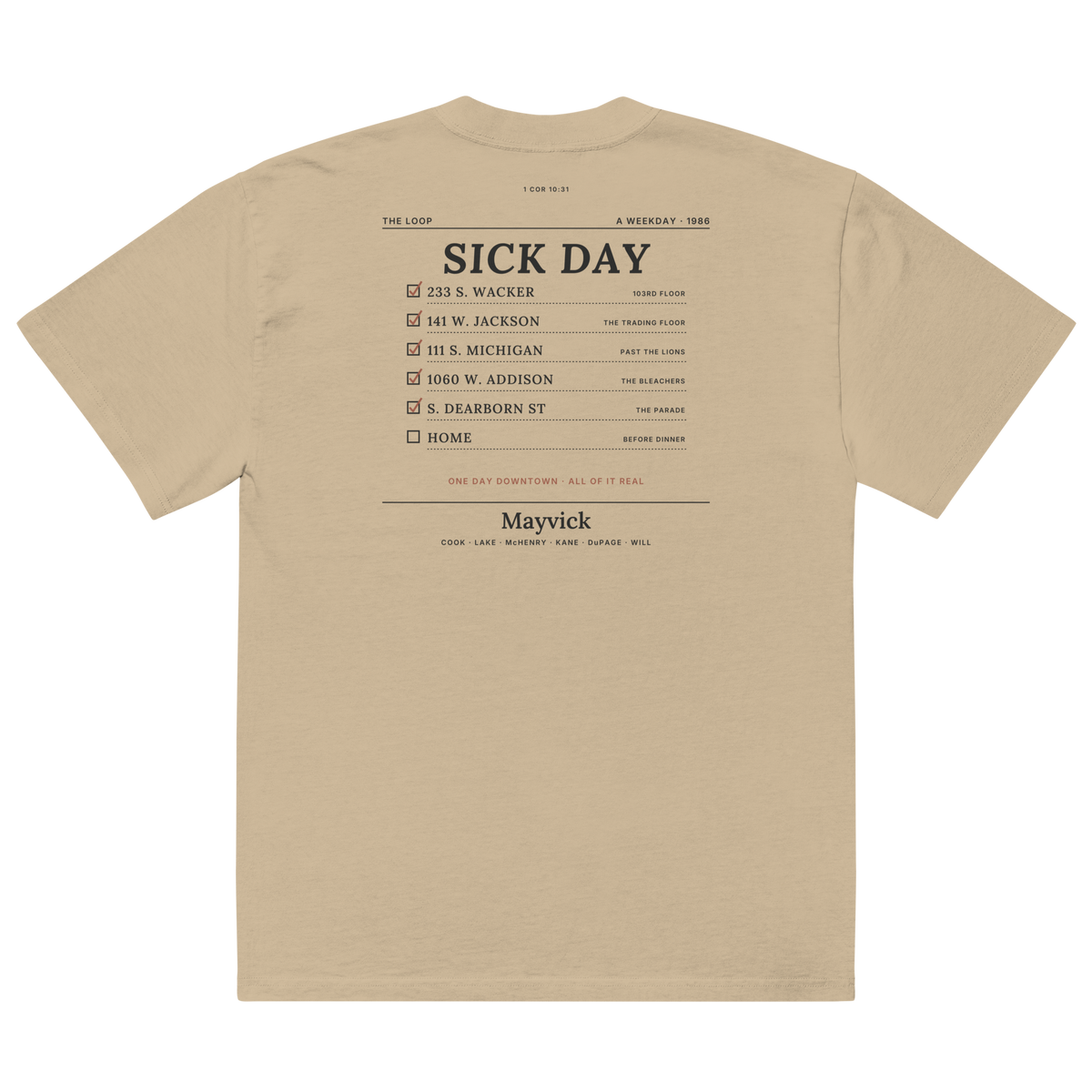 Faded Khaki | Back | Sick Day Downtown Chicago Tee