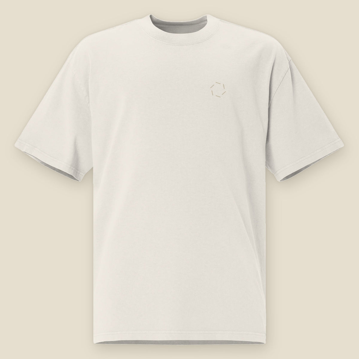 Prairie Path Heavyweight Tee, front, Lemont Stone (Bone): six-county mark printed small in tone, left chest.