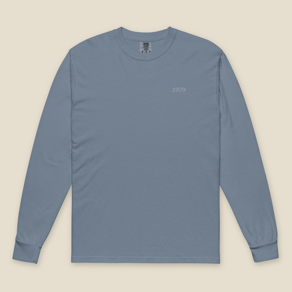 Two to Four Long Sleeve, front, Lake in February (Blue Jean): a small 1979 printed on the left chest.