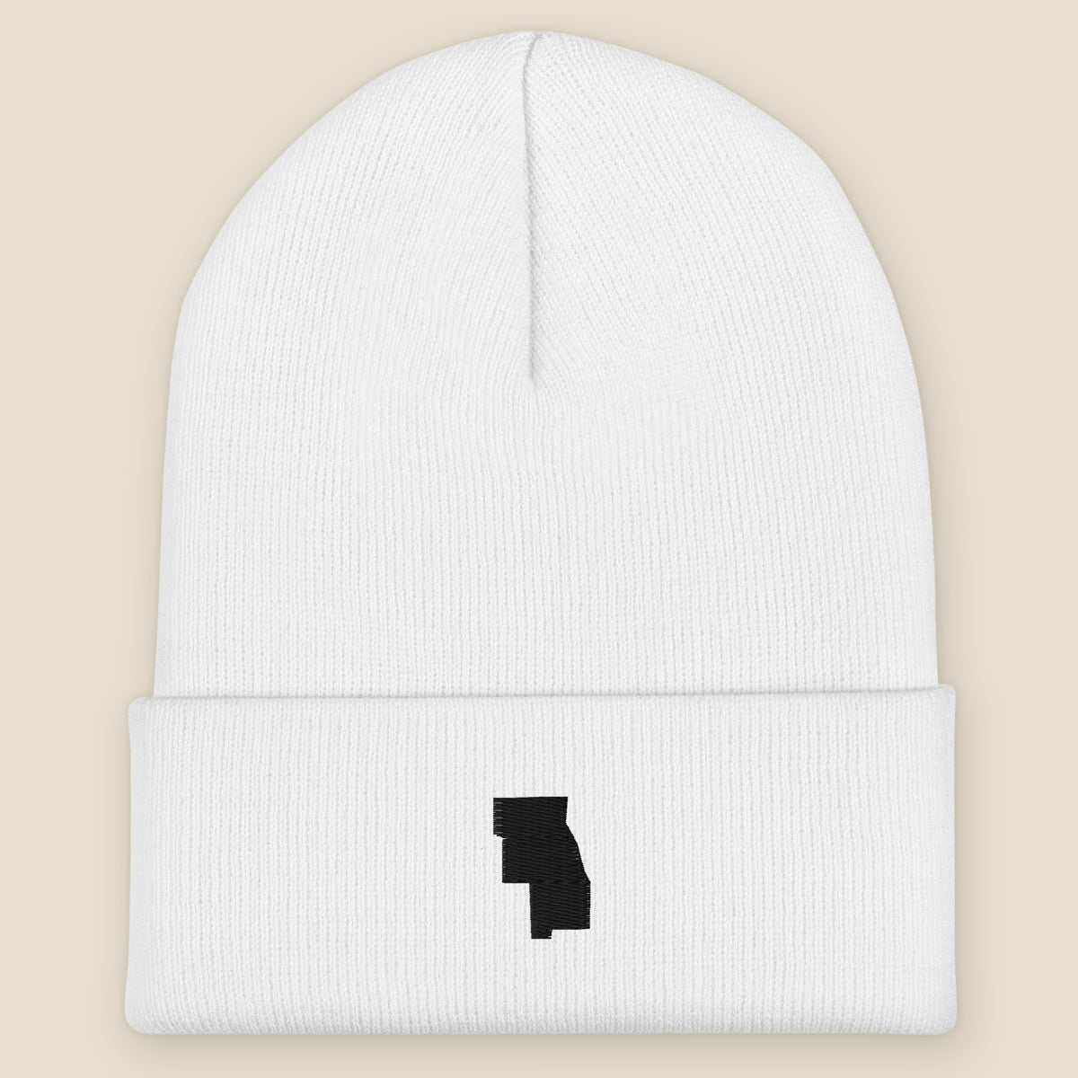 Six County Beanie, front, White: the six-county outline embroidered in black on the cuff.