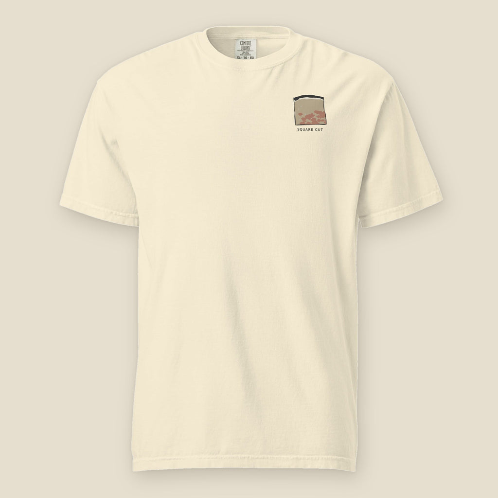 Square Cut Tee, front, Lemont Stone (Ivory): one square piece over SQUARE CUT at the left chest