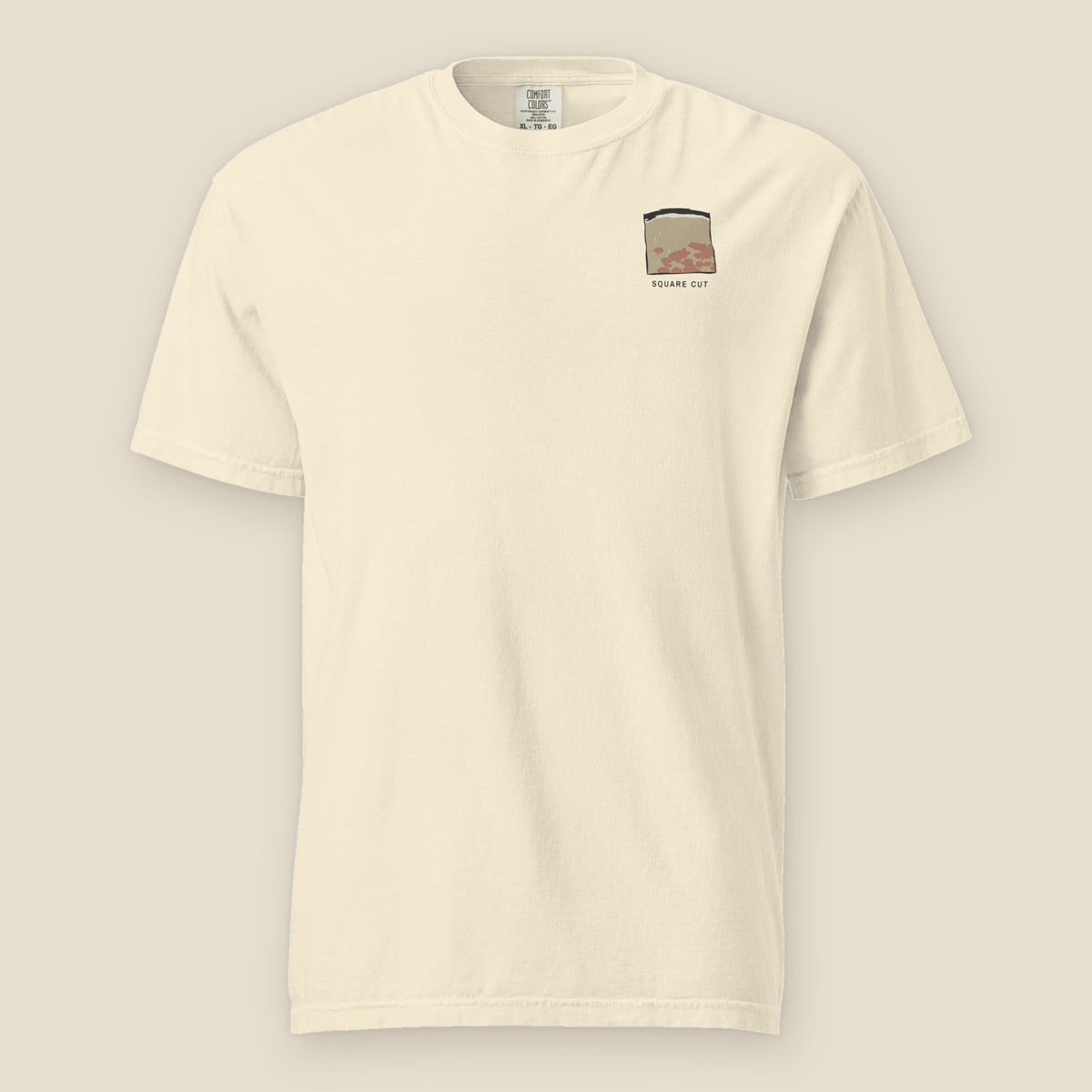 Square Cut Tee, front, Lemont Stone (Ivory): one square piece over SQUARE CUT at the left chest