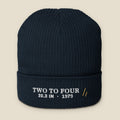 Two to Four Beanie, front, Oxford Navy: TWO TO FOUR over 20.3 IN · 1979 in white, the mark in Old Gold
