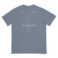 Lake in February (Blue Jean) tee, flat lay, back: river route drawing, FOX RIVER TRAIL caption