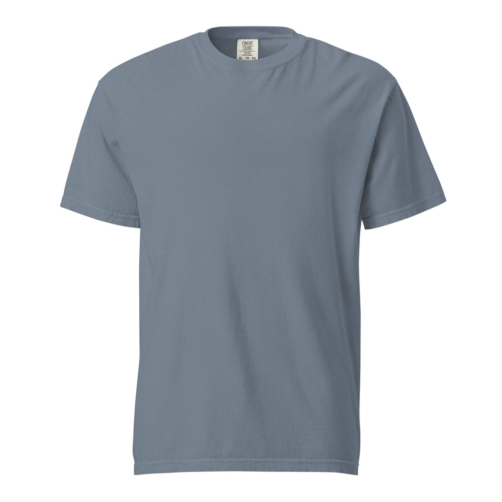 Lake in February (Blue Jean) tee, flat lay, front: plain