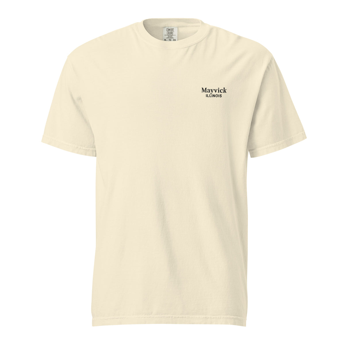 Stitched tee, Ivory, front: wordmark at the left chest