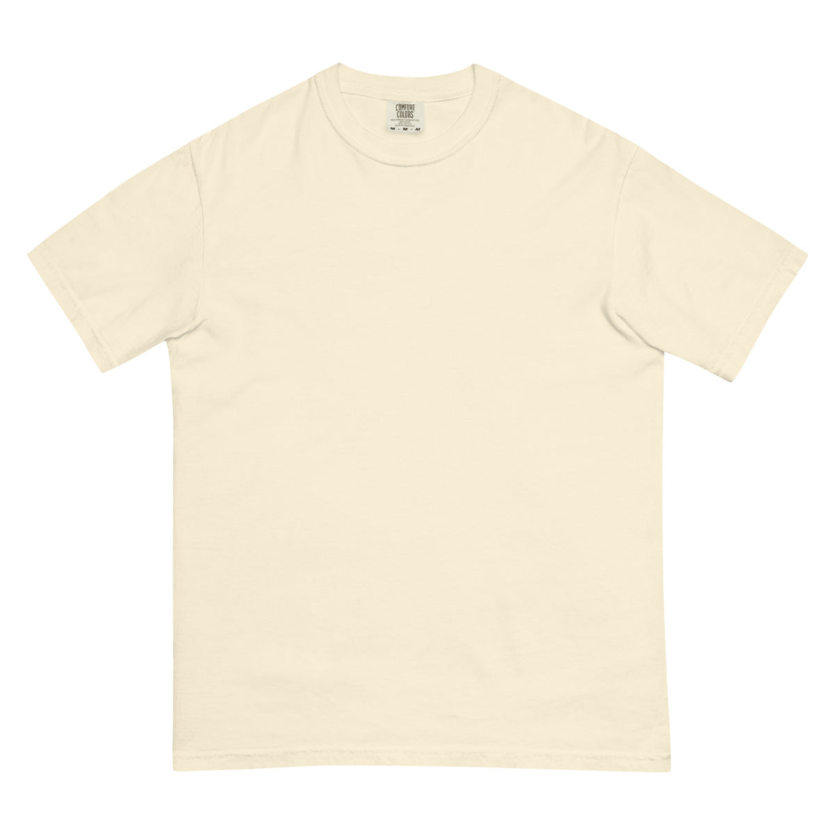 Lemont Stone (Ivory) tee, flat lay, front: plain, tag