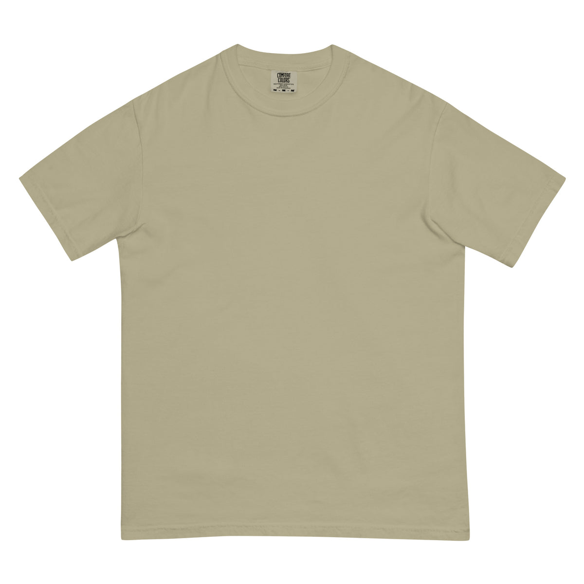 Prairie Path (Khaki) tee, flat lay, front: plain, tag