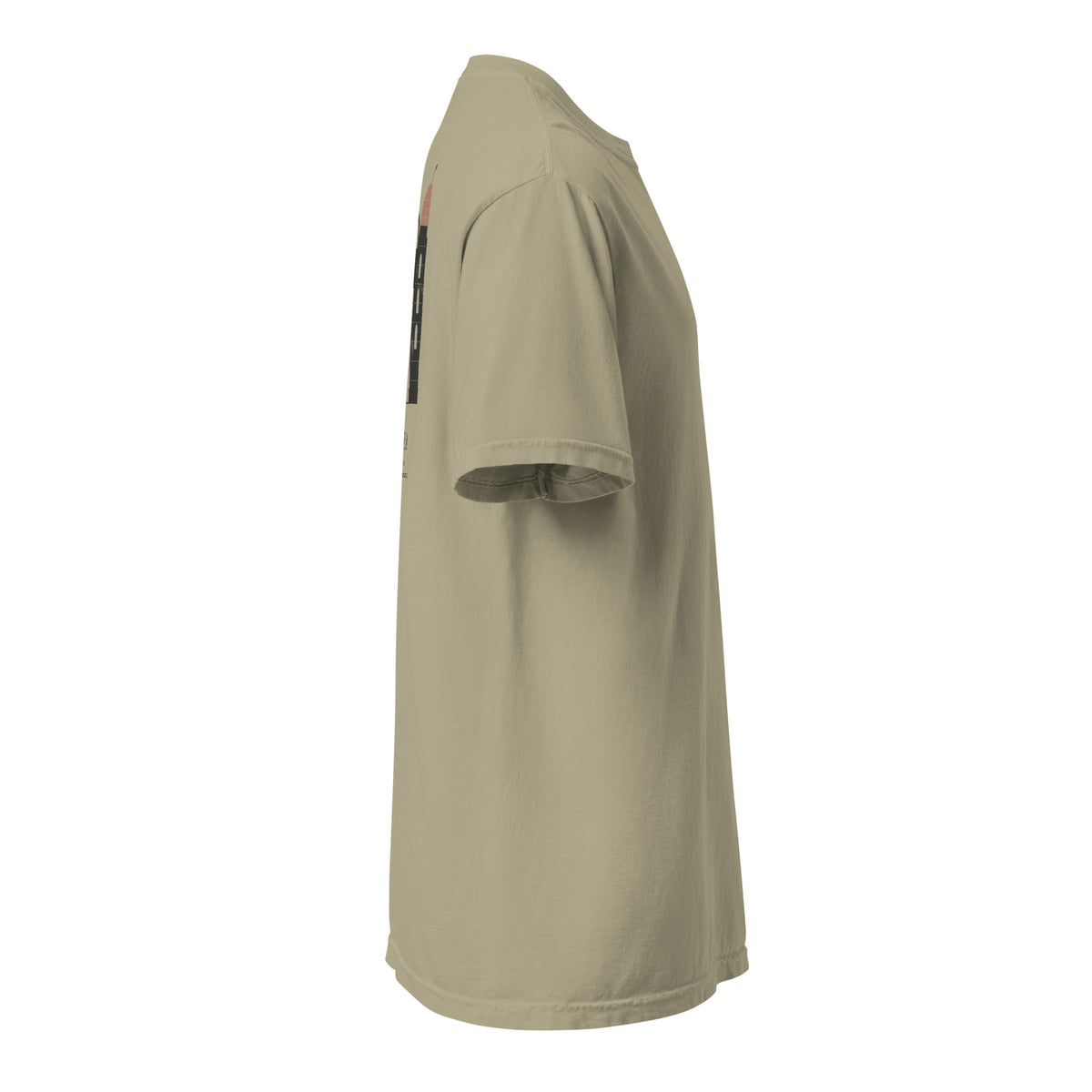 La Villita Tee, right side, Prairie Path (Khaki): plain sleeve.