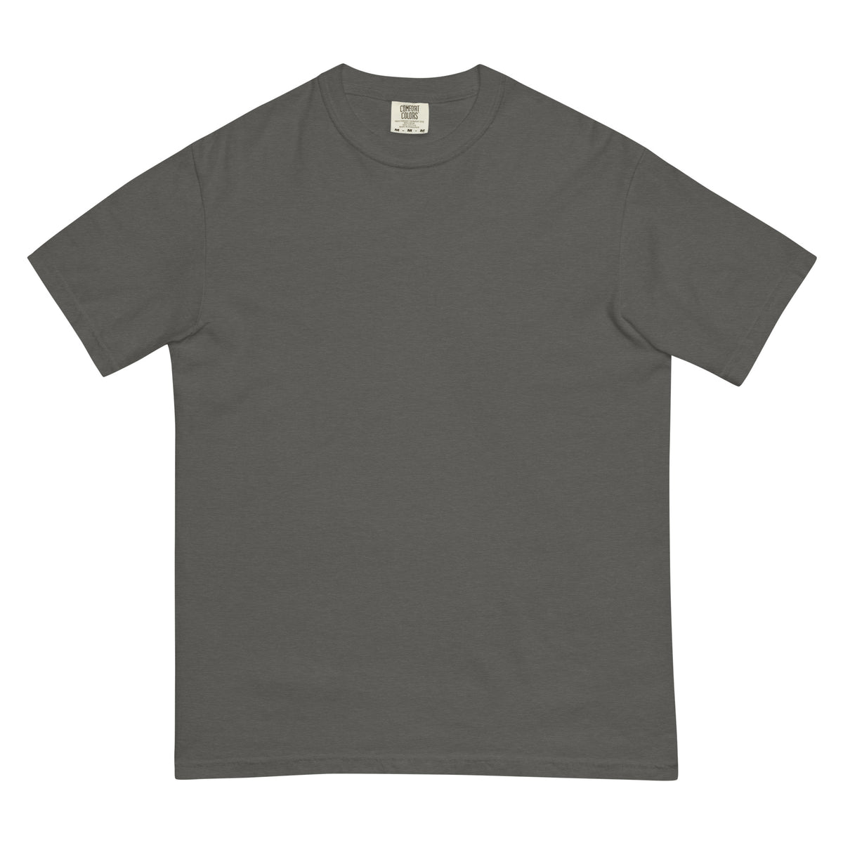 South Works (Pepper) tee, flat lay, front: plain, tag